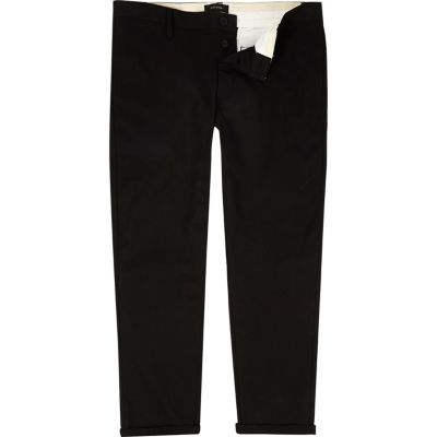 Black stretch cropped slim chino trousers